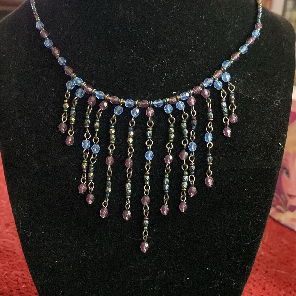 Multicolor Beaded Necklace with Fringe